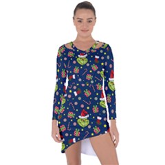 Grinch Pattern Asymmetric Cut-out Shift Dress by Valentinaart