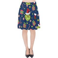 Grinch Pattern Velvet High Waist Skirt by Valentinaart