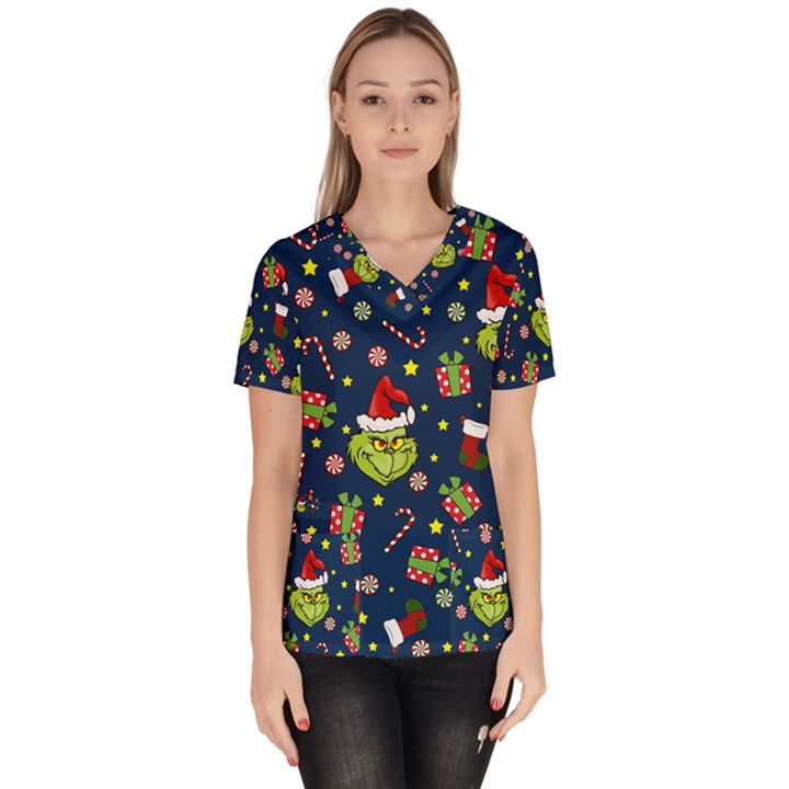 Grinch pattern Scrub Top