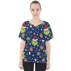 Grinch Pattern V-neck Dolman Drape Top by Valentinaart