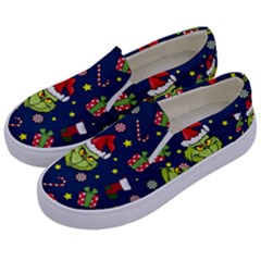 Grinch Pattern Kids  Canvas Slip Ons by Valentinaart