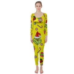 Grinch Pattern Long Sleeve Catsuit