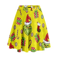 Grinch Pattern High Waist Skirt by Valentinaart