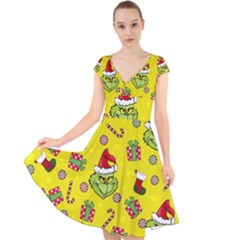 Grinch Pattern Cap Sleeve Front Wrap Midi Dress by Valentinaart