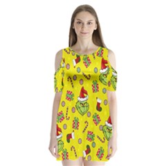 Grinch Pattern Shoulder Cutout Velvet One Piece by Valentinaart