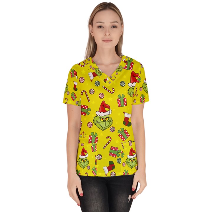 Grinch pattern Scrub Top