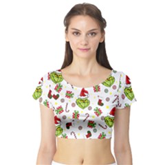 Grinch Pattern Short Sleeve Crop Top