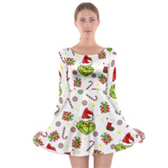 Grinch Pattern Long Sleeve Skater Dress by Valentinaart