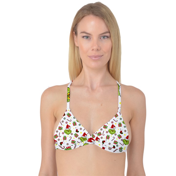 Grinch pattern Reversible Tri Bikini Top