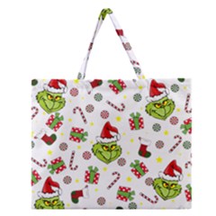 Grinch Pattern Zipper Large Tote Bag