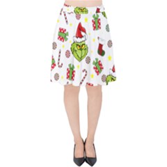 Grinch Pattern Velvet High Waist Skirt by Valentinaart