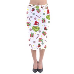 Grinch Pattern Velvet Midi Pencil Skirt by Valentinaart