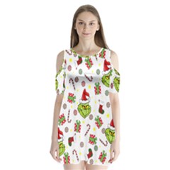 Grinch Pattern Shoulder Cutout Velvet One Piece by Valentinaart