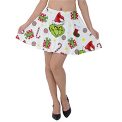 Grinch Pattern Velvet Skater Skirt by Valentinaart