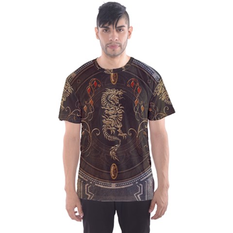 Golden Chinese Dragon On Vintage Background Men s Sports Mesh Tee by FantasyWorld7