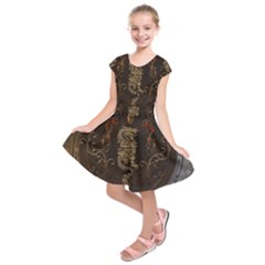 Golden Chinese Dragon On Vintage Background Kids  Short Sleeve Dress by FantasyWorld7