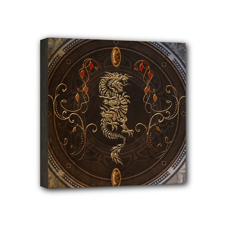 Golden Chinese Dragon On Vintage Background Mini Canvas 4  x 4 