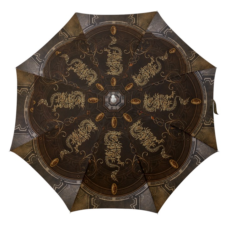 Golden Chinese Dragon On Vintage Background Straight Umbrellas