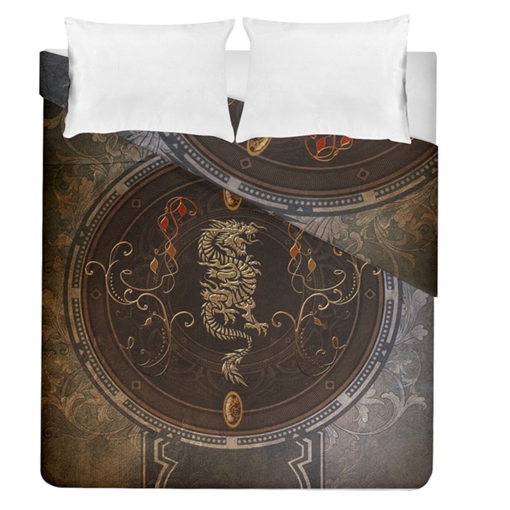 Golden Chinese Dragon On Vintage Background Duvet Cover Double Side (Queen Size)