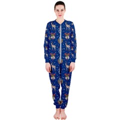 Blue Classic Xmas Santa Deers Onepiece Jumpsuit (ladies) by PattyVilleDesigns