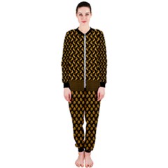 Black & Gold Reindeer Xmas Pattern Onepiece Jumpsuit (ladies) by PattyVilleDesigns