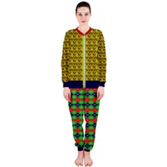 Yellow & Green Xmas Argyle Design Onepiece Jumpsuit (ladies) by PattyVilleDesigns