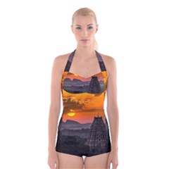 Beautiful Village Of Hampi Boyleg Halter Swimsuit  by Celenk