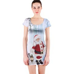 Santa Claus With Funny Penguin Short Sleeve Bodycon Dress by FantasyWorld7