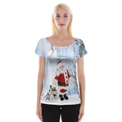 Santa Claus With Funny Penguin Cap Sleeve Tops by FantasyWorld7