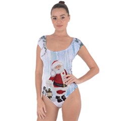 Santa Claus With Funny Penguin Short Sleeve Leotard  by FantasyWorld7