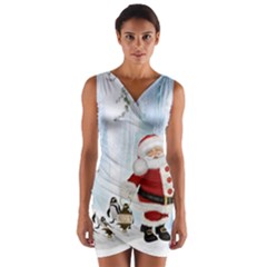 Santa Claus With Funny Penguin Wrap Front Bodycon Dress by FantasyWorld7