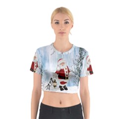 Santa Claus With Funny Penguin Cotton Crop Top by FantasyWorld7