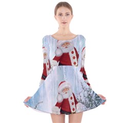 Santa Claus With Funny Penguin Long Sleeve Velvet Skater Dress by FantasyWorld7