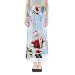 Santa Claus With Funny Penguin Full Length Maxi Skirt by FantasyWorld7