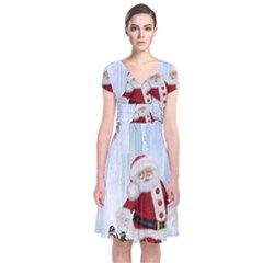 Santa Claus With Funny Penguin Short Sleeve Front Wrap Dress by FantasyWorld7