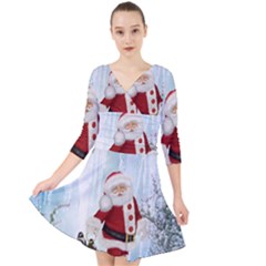 Santa Claus With Funny Penguin Quarter Sleeve Front Wrap Dress	 by FantasyWorld7