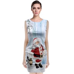 Santa Claus With Funny Penguin Sleeveless Velvet Midi Dress by FantasyWorld7