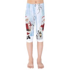 Santa Claus With Funny Penguin Kids  Capri Leggings  by FantasyWorld7