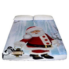 Santa Claus With Funny Penguin Fitted Sheet (king Size) by FantasyWorld7