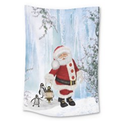 Santa Claus With Funny Penguin Large Tapestry by FantasyWorld7