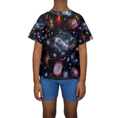 Galaxy Nebula Kids  Short Sleeve Swimwear by Celenk