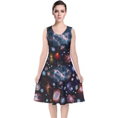 Galaxy Nebula V-neck Midi Sleeveless Dress 