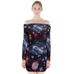 Galaxy Nebula Long Sleeve Off Shoulder Dress by Celenk