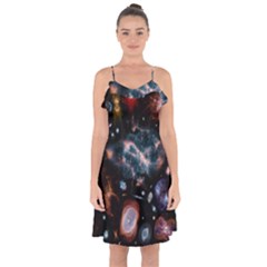 Galaxy Nebula Ruffle Detail Chiffon Dress by Celenk