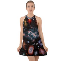 Galaxy Nebula Halter Tie Back Chiffon Dress