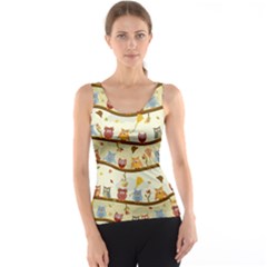 Autumn Owls Pattern Tank Top by Celenk