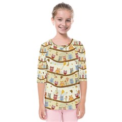 Autumn Owls Pattern Kids  Quarter Sleeve Raglan Tee