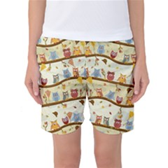 Autumn Owls Pattern Women s Basketball Shorts by Celenk