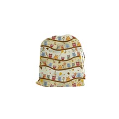 Autumn Owls Pattern Drawstring Pouches (xs)  by Celenk