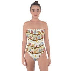 Autumn Owls Pattern Tie Back One Piece Swimsuit by Celenk